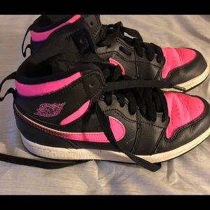 Size 2 kids retro Jordans black and pink